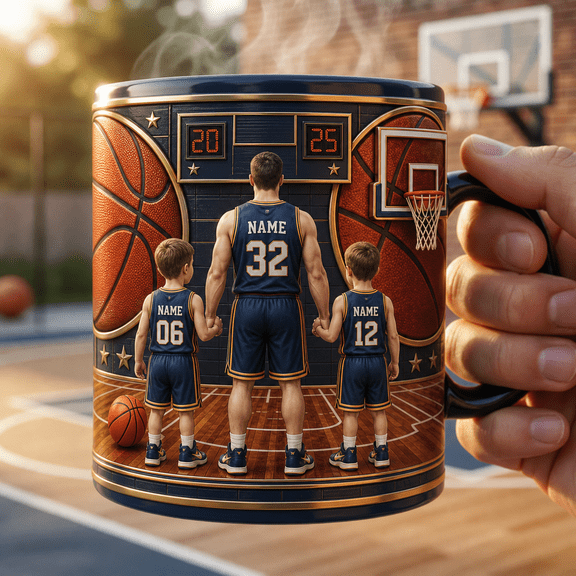 Personalized Basketball Dad Magic Mug with Sons Jersey Names & Numbers Gift