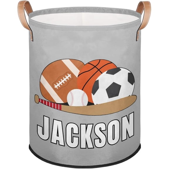 Personalized Basketball Large Laundry-Basket, Custom Foldable Laundry Hamper for Kids-Boys Waterproof Storage Bin with Handles for Dirty Clothes Toys