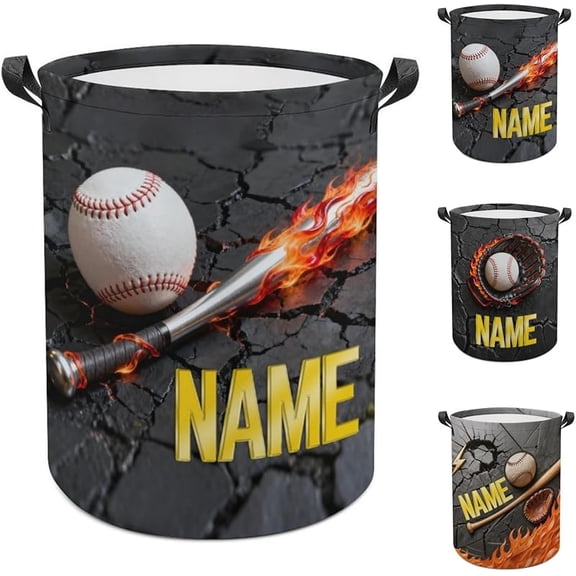 Personalized Basketball Laundry Basket with Handle, Custom Name Foldable Sports Laundry Hamper, Waterproof Dirty Clothes Storage Bucket Organizer for Bathroom Bedroom Room Decor