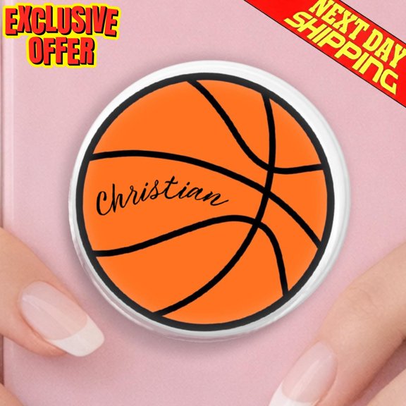 Personalized Basketball MagSafe Phone Grip, Custom Name Phone Holder, Basketball Fan E-Reader Magnetic Stand, Basketball Lovers Gift