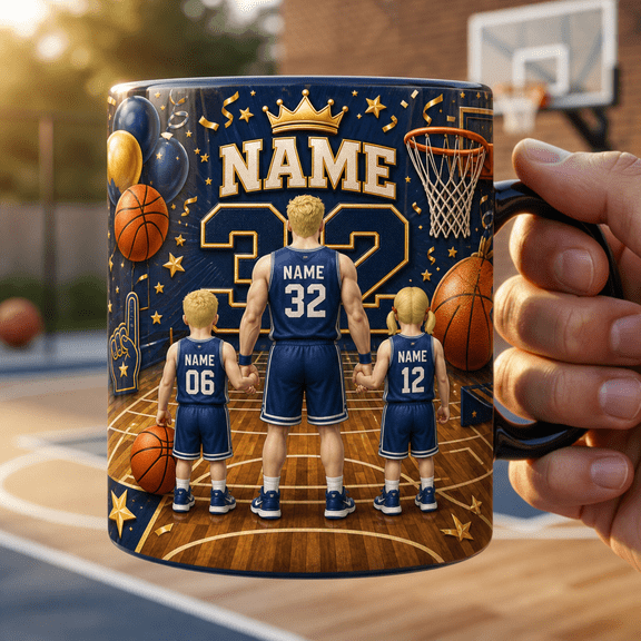 Personalized Basketball Magic Mug for Dad, Custom Names & Numbers Birthday Gift