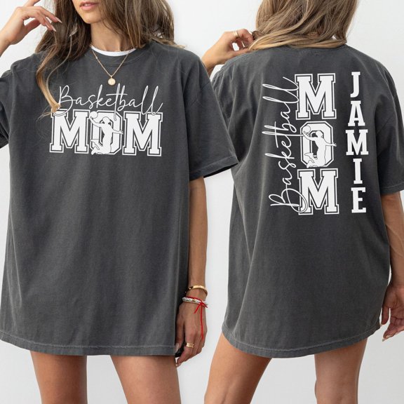 Personalized Basketball Mom Shirt Custom Name on Back Game Day Cute Sports Mama Gift Baske