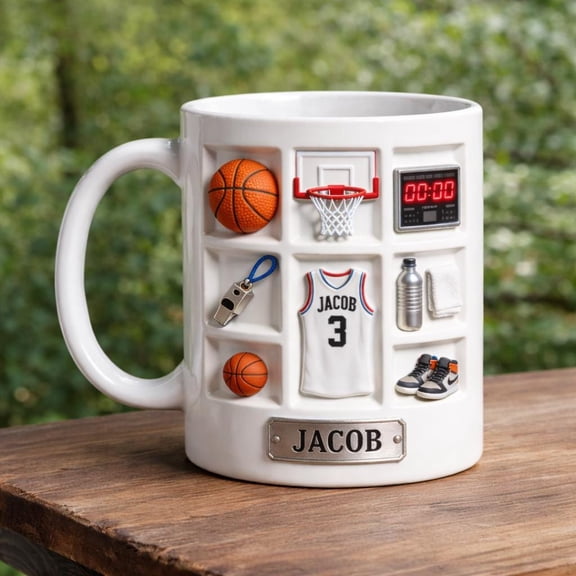 Personalized Basketball Mug Gift, Custom Name Sports Coffee Cup, Jersey Hoop Design, Gift for Basketball Player Boy