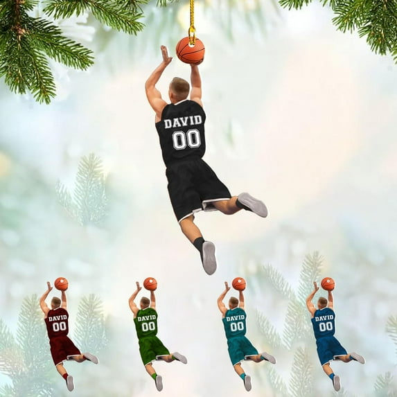 Personalized Basketball Ornaments, Basketball Christmas Ornament, Custom Basketball Player Ornament, Basketball Ornaments for Christmas Tree, Basketball Team Ornament (B8) (Black)