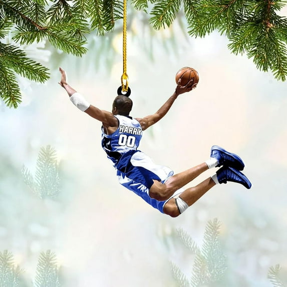 Personalized Basketball Ornaments, Basketball Christmas Ornament, Custom Basketball Player Ornament, Basketball Ornaments for Christmas Tree, Basketball Team Ornament (B1) (Blue)
