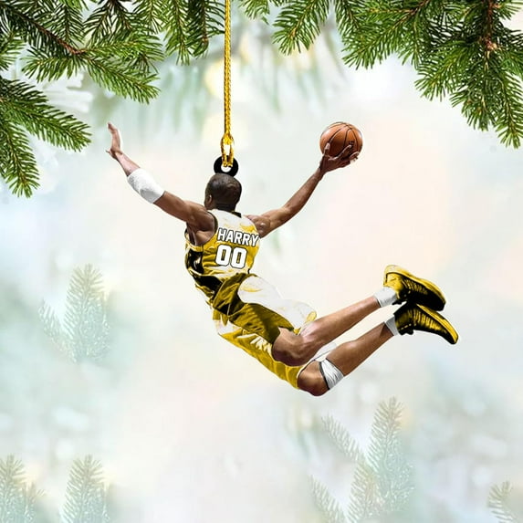 Personalized Basketball Ornaments, Basketball Christmas Ornament, Custom Basketball Player Ornament, Basketball Ornaments for Christmas Tree, Basketball Team Ornament (B1) (Yellow)