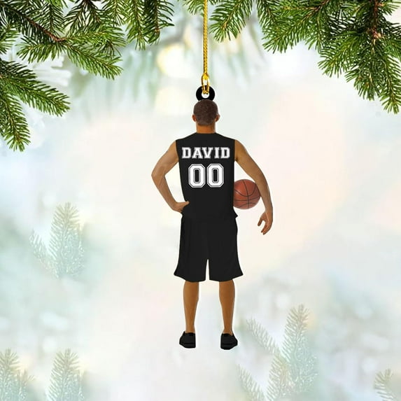 Personalized Basketball Ornaments, Basketball Christmas Ornament, Custom Basketball Player Ornament, Basketball Ornaments for Christmas Tree, Basketball Team Ornament (B9) (Black)