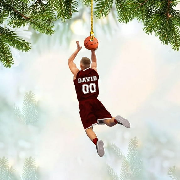 Personalized Basketball Ornaments, Basketball Christmas Ornament, Custom Basketball Player Ornament, Basketball Ornaments for Christmas Tree, Basketball Team Ornament (B8) (Red)
