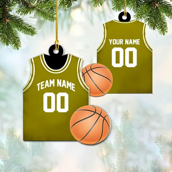 Personalized Basketball Ornaments, Basketball Christmas Ornament, Custom Basketball Player Ornament, Basketball Ornaments for Christmas Tree, Basketball Team Ornament (B4) (Yellow)