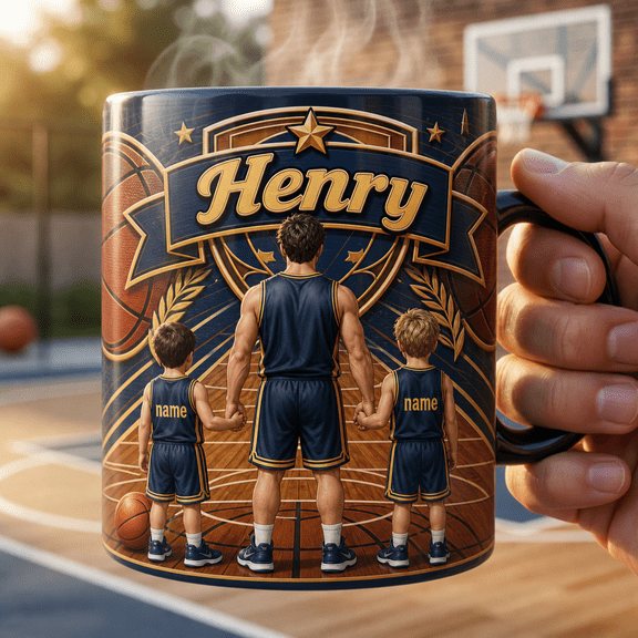 Personalized Basketball Stepdad Magic Mug with Children Names, Best Dad Gift