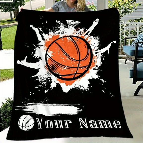 Personalized Basketball-Themed Soft & Warm Blanket - Custom Name, Perfect Gift for Sports Fans, Ideal for Naps, Camping & Travel