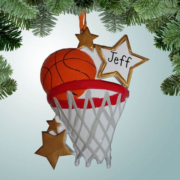Personalized Basketball through Net with Stars Christmas Ornament - Shooting - Dribbling - Passing - Sharp Shooter - Team Gift Ideas