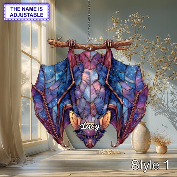 Personalized Bat Acrylic Suncatcher, Custom Name 2D Flat Window Hanging Decor, Halloween Home Decor