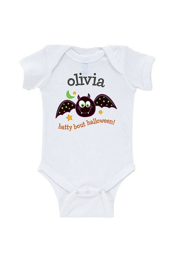 Personalized Batty Bout Halloween Baby White Creeper