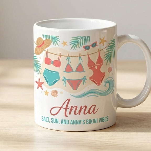 Personalized Beach Ceramic Mug Custom Summer Coffee Cup Sun Kissed and Sea Bound Gift