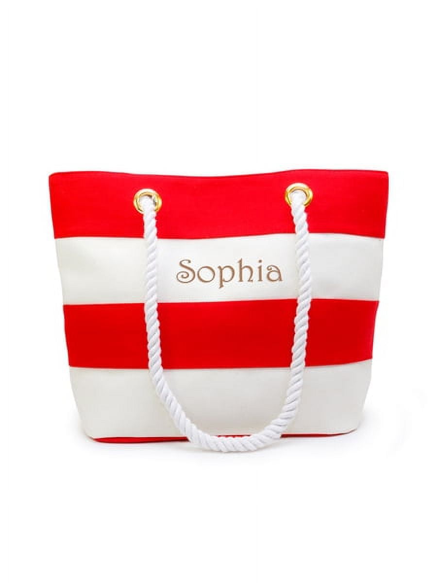 Personalized Beach Tote Bag. Small Red Canvas