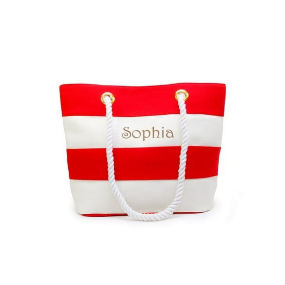 Personalized Beach Tote Bag. Small Red Canvas
