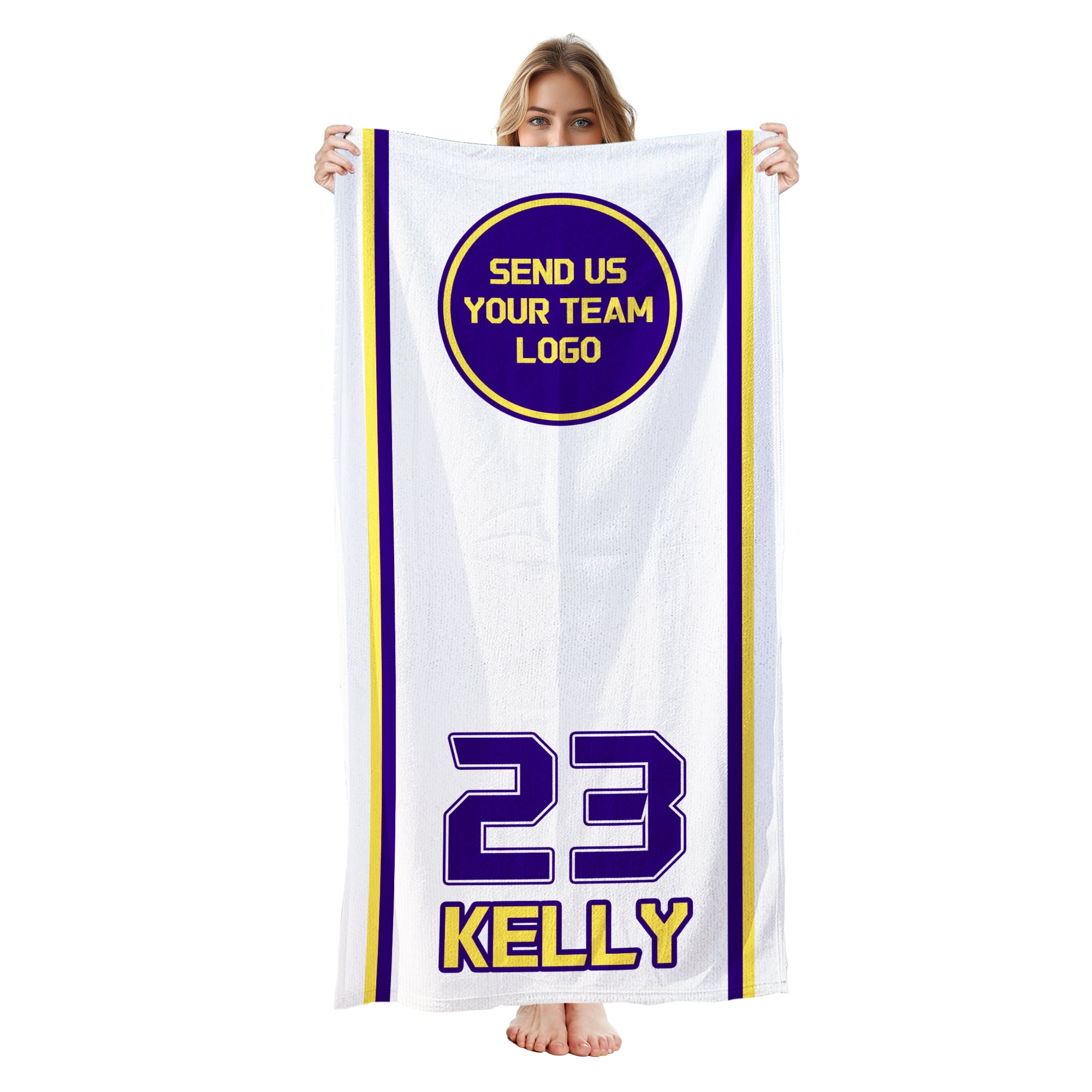 Personalized Beach Towel - Custom Text Name, 53x28 Inch, Microfiber Cotton, Large & Lightweight