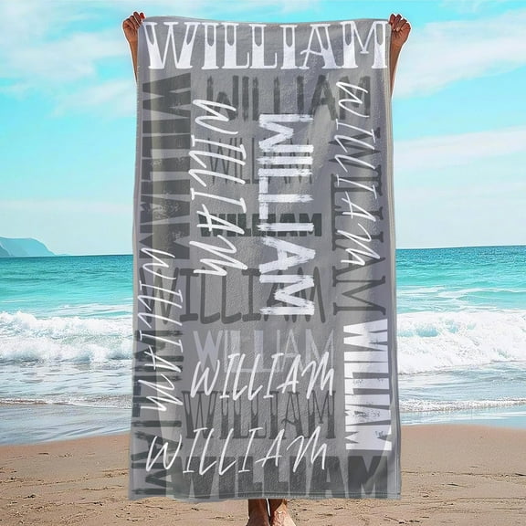 Personalized Beach Towel with Name, Custom Beach Towel with Name, Customized Microfiber Pool Towel, Quick Dry & Absorbent Swim Towel for Adult,Anniversary, Birthday, Summer Holiday,Vacation