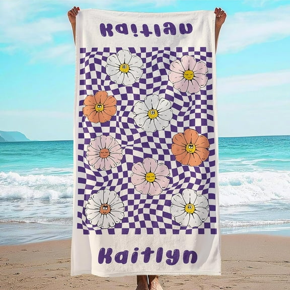 Personalized Beach Towel with Name, Custom Flower Beach Towel, Customized Microfiber Pool Towel, Quick Dry & Absorbent Swim Towel for Adult,Anniversary, Birthday, Summer Holiday,Vacation