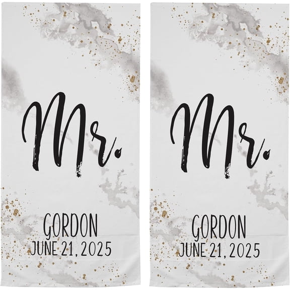 Personalized Beach Towel Set - Just Married - for Couples, for Newlyweds - Mr. & Mrs., Mr. & Mr. or Mrs. & Mrs. - Customize Message - Standard Size - Set of 2 - GrayCustomized Image Text-35*75cm