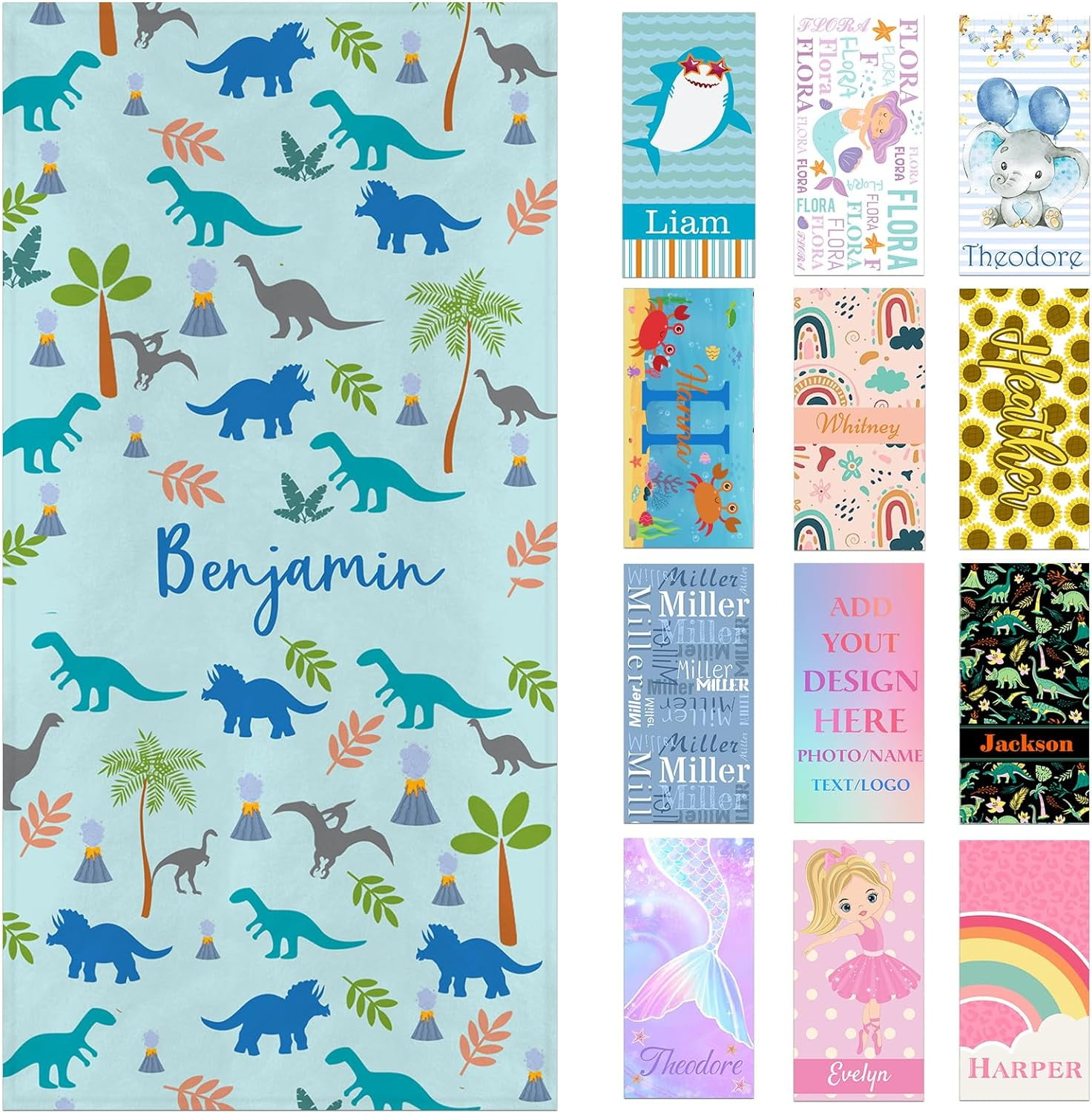 Personalized Beach Towels For Kids Girls & Boys, Custom Beach/Bath/Pool ...