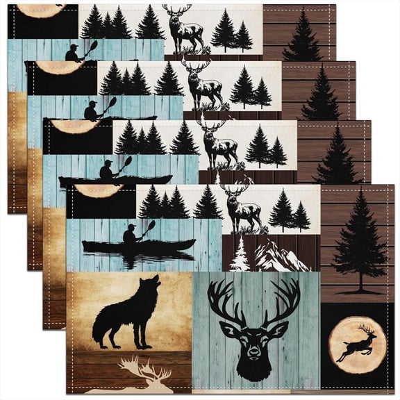 Personalized Bear Placemats Set of 4,18"x12",Wildlife Animal Pattern Table Mats,Brown Bear Place Mat for Kitchen Dining Table Party Decor Indoor Outdoor,Country Cabin,Non-Slip