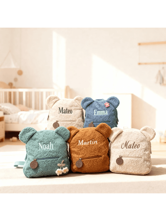 Personalized Bear Toddler Backpack, Embroidered Name Plush Bag
