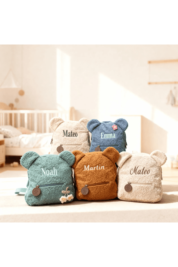 Personalized Bear Toddler Backpack, Embroidered Name Plush Bag