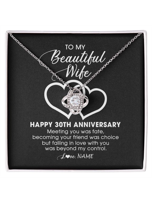 Personalized To My Beautiful Wife Necklace From Husband 30 Years Wedding Anniversary For Her Married 30th Anniversary For Her Customized Gift Box Message, Gold Love Knot Necklace