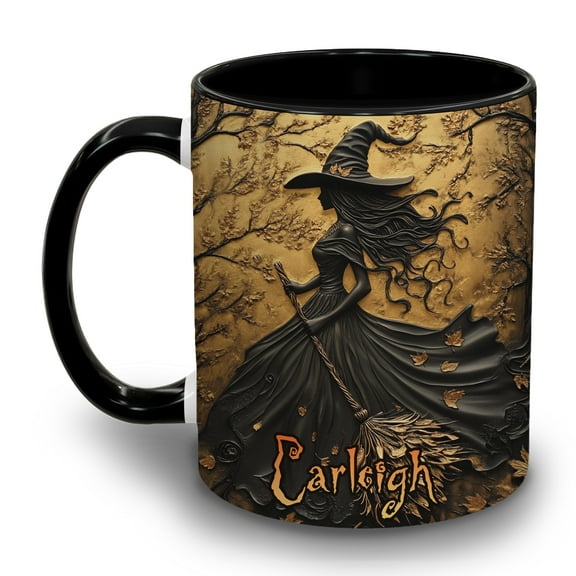 Personalized Beautiful Witch Accent Black Mug, Personalized Halloween Mug for Women Custom Witch Ceramic Mug, Customized Halloween Cup Gift for Her, Soul Sister, Best Friend, Woman
