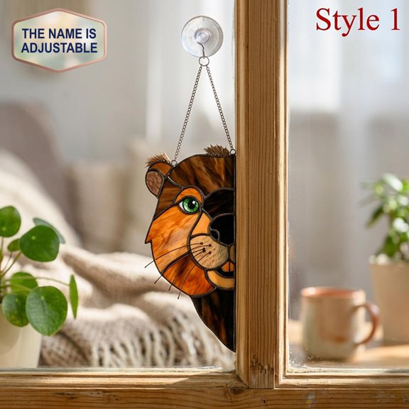 Personalized Beaver Acrylic Suncatcher, Custom Name Faux Stained Glass Window Hanging Decor, Home Decor Gift