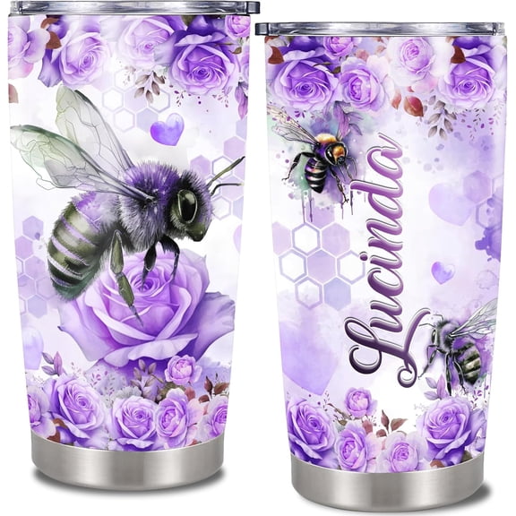 Personalized Bee Tumbler Cup With Lid Insulated Stainless Steel Customized Name Queen Bees Birthday Gifts For Women Girls Double Wall Vacuum Travel Coffee Mug