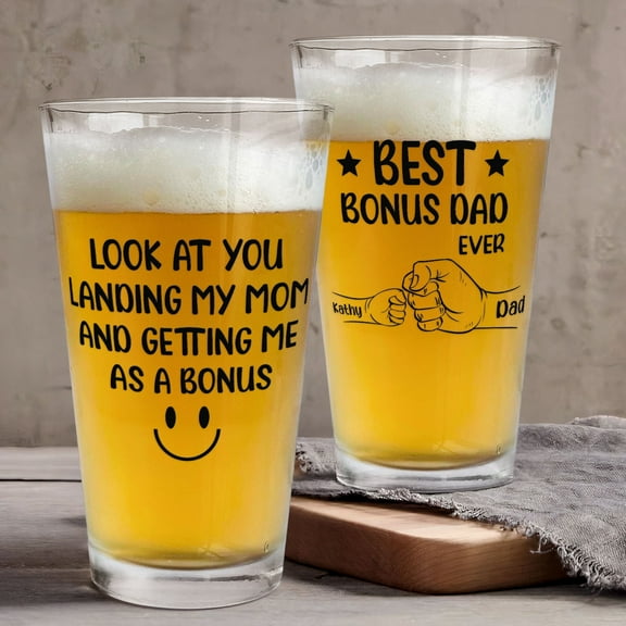 Personalized Beer Glass - Custom Pint Cup for Dad - Father's Day Gift - Unique Dad Birthday Present - Customized Extra Bonus Design for Dad - Personalized Beer Mug for Father.