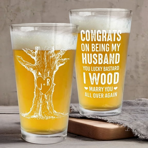 Personalized Beer Glass - I Wood Marry You All Over Again | Custom Pint Cup for Husband | Wedding Gift | Beer Mug for Him | Birthday Present for Men