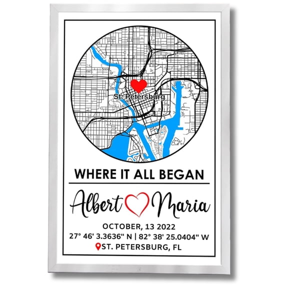 Personalized Where It All Began Map for Couples, Custom City Map Print with Frame And Unframed Option, Anniversary Unique Gift for Wife, Special Christmas Gift for Her, Him, City Map Wall Decorations
