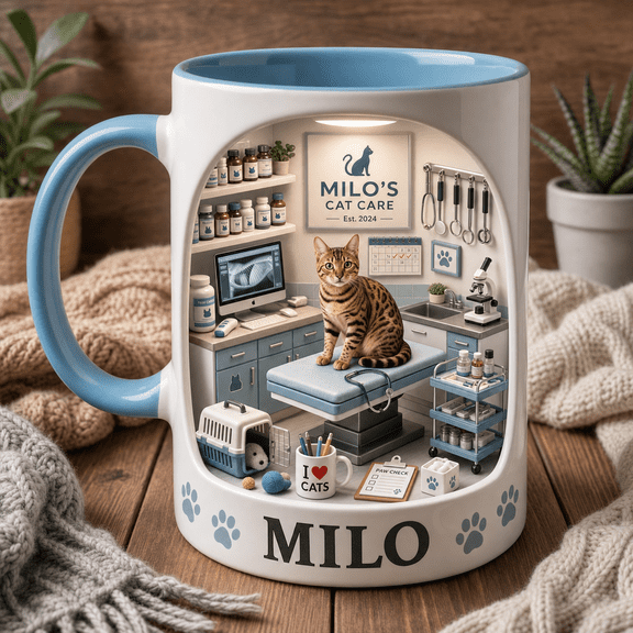 Personalized Bengal Cat Mug, Custom Cat Name Coffee Cup for Vet Techs & Cat Lovers
