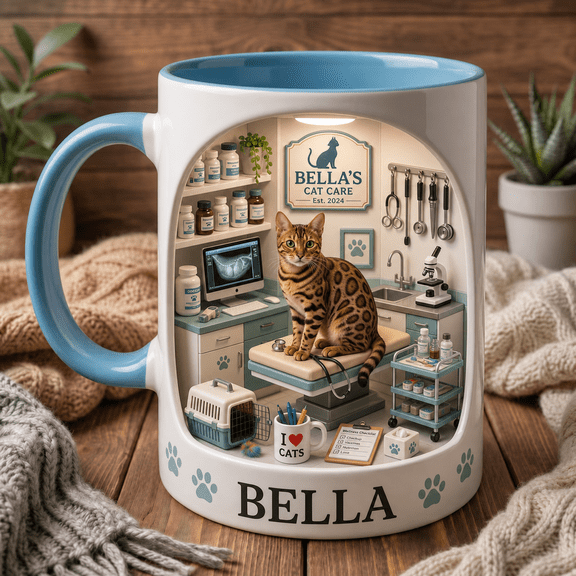 Personalized Bengal Cat Mug, Custom Cat Name Coffee Cup for Vet Techs & Cat Lovers