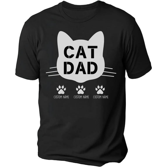 Personalized Best Cat Dad Ever Shirt, Cat Daddy Fathers Day Custom Photo Funny Custom Cat Dad Shirt with Pet Names (Black, 3XL)