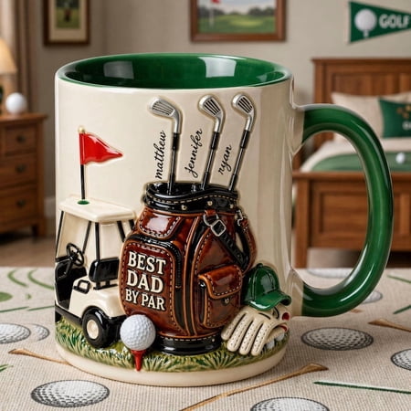 DTS TeeZworld Father's Day 3D Inflated Golf Dad Ceramic Mugs, 11 oz or 15 oz