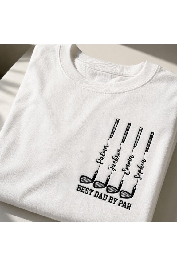 Personalized Best Dad By Par Embroidered Grandpa Name Golf Gift T-shirt