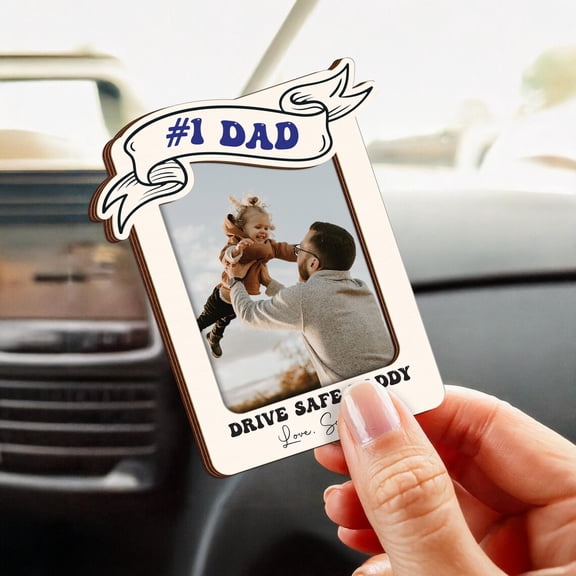 Personalized Best Dad Ever Car Visor Clip, Custom Photo Drive Safe Daddy Ornament, Father's Day Gift, Custom Sun Visor Picture Frame for Dad