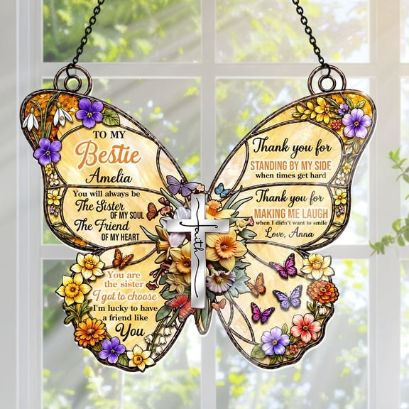 Personalized Best Friend Butterfly Acrylic Suncatcher, Sister of My Soul Christian Faith Gift