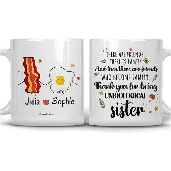 Personalized Best Friend Mug Thank You Unbiological Sister Coffee Mugs 11oz 15oz Birthday Christmas Friendship Gifts For BFF Female Friends Soul Sisters Besties Women Custom Name (Quote 4)
