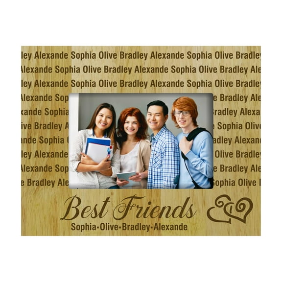 Personalized Best Friends Engraved Wood Picture Frame With Name - 4 x 6 Inches Vertical Customizable Friendship Day Gift