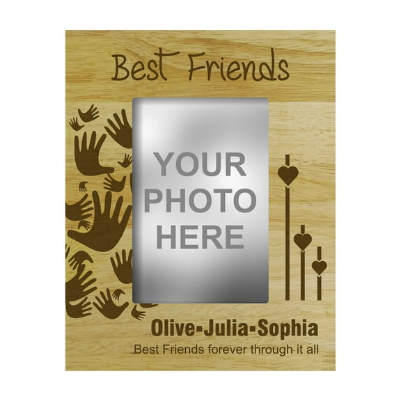 Personalized Best Friends Wood Engraved Picture Frame With Name - 4 x 6 Inches Horizontal Friendship Day Gift