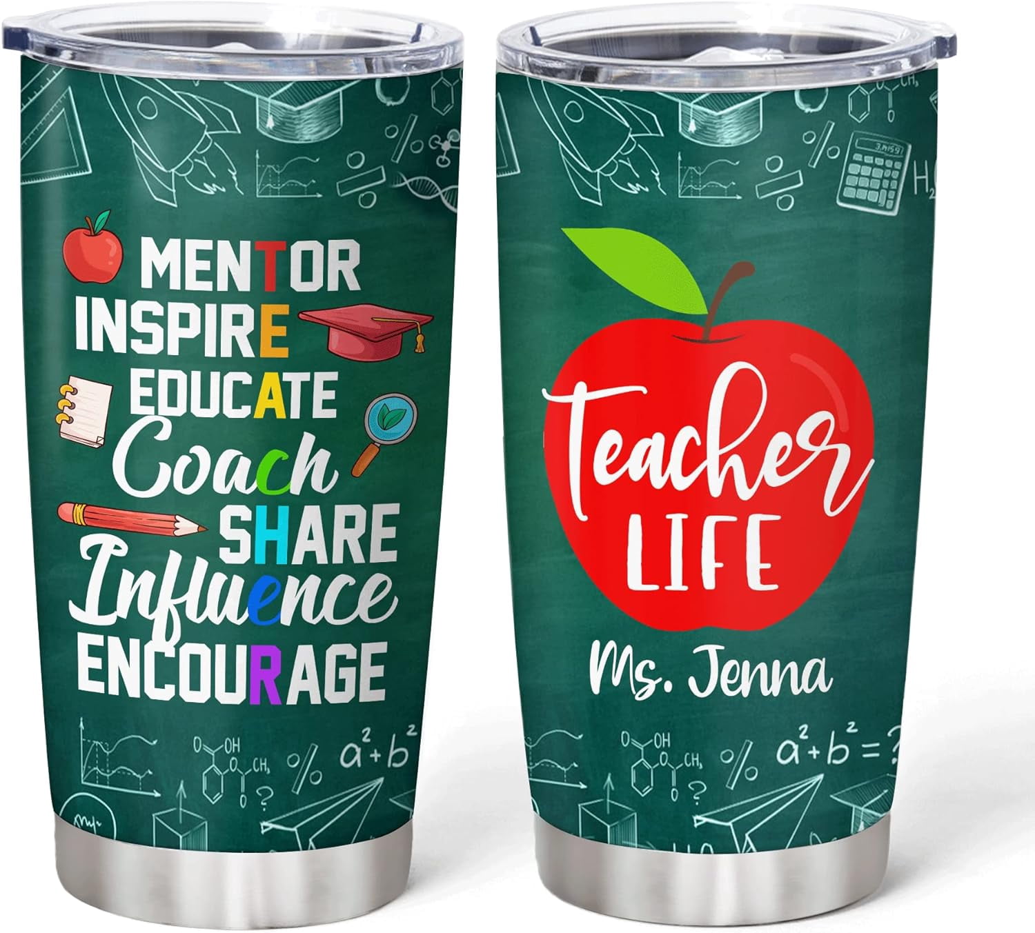 Personalized Best Teacher Tumbler With Lid 20oz Custom Name Double Wall