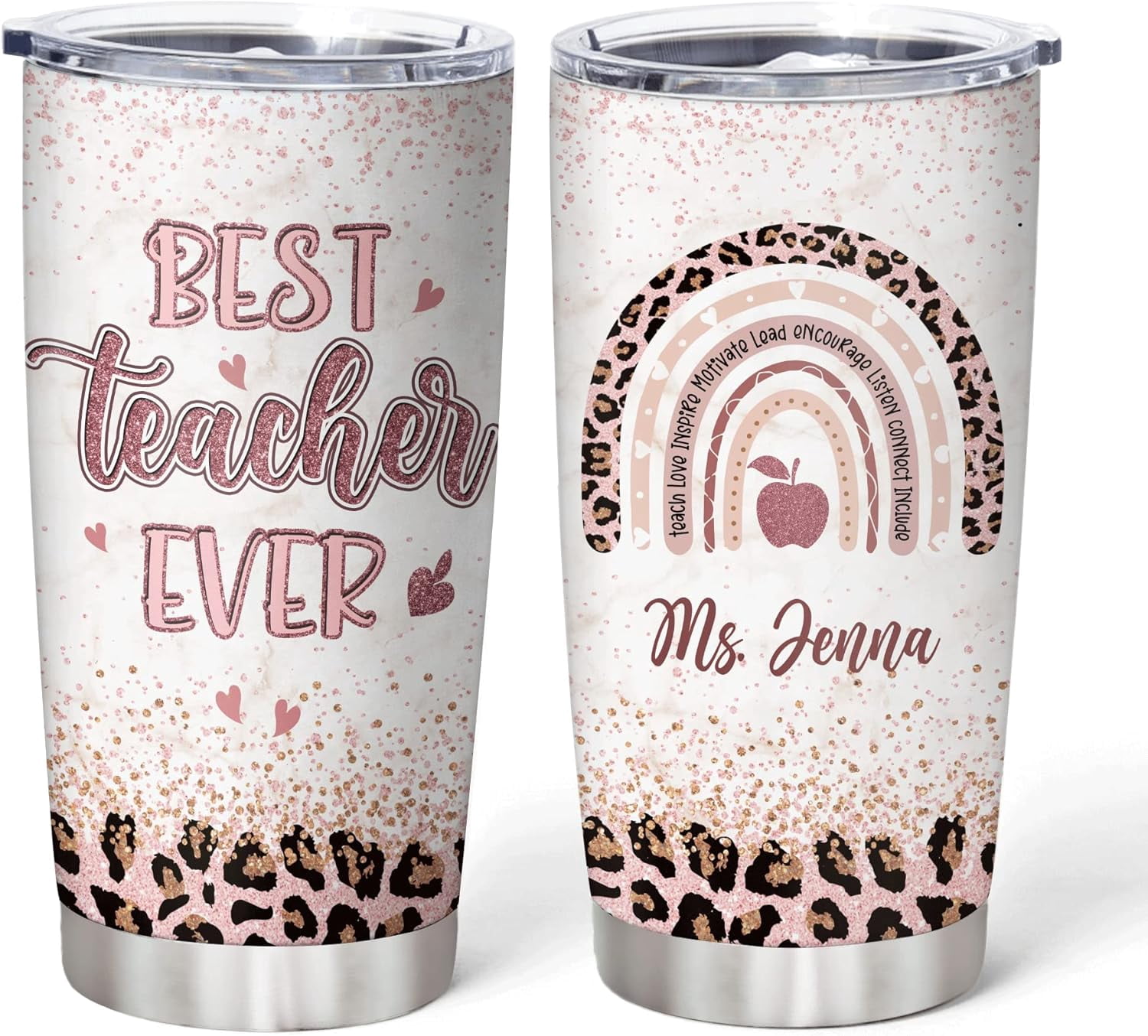 Personalized Best Teacher Tumbler With Lid 20oz Custom Name Double Wall