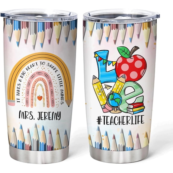 Personalized Best Teacher Tumbler With Lid 20oz Custom Name Double Wall Vacuum Insulated Tumblers Travel Mug Birthday Christmas Appreciation Gifts For Teachers End Of Year
