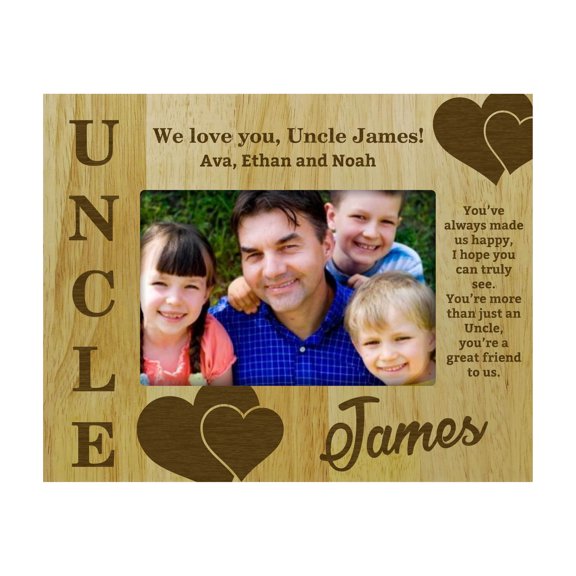 Personalized Best Uncle Gift Wood Engraved Picture Frame With Names -5 x 7 Inches Horizontal